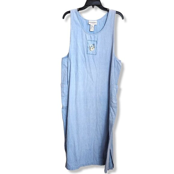 Donnkenny Dresses & Skirts - Donnkenny‎ Casual Womens Dress Size Large Blue 100% Cotton Side Slit Sleeveless